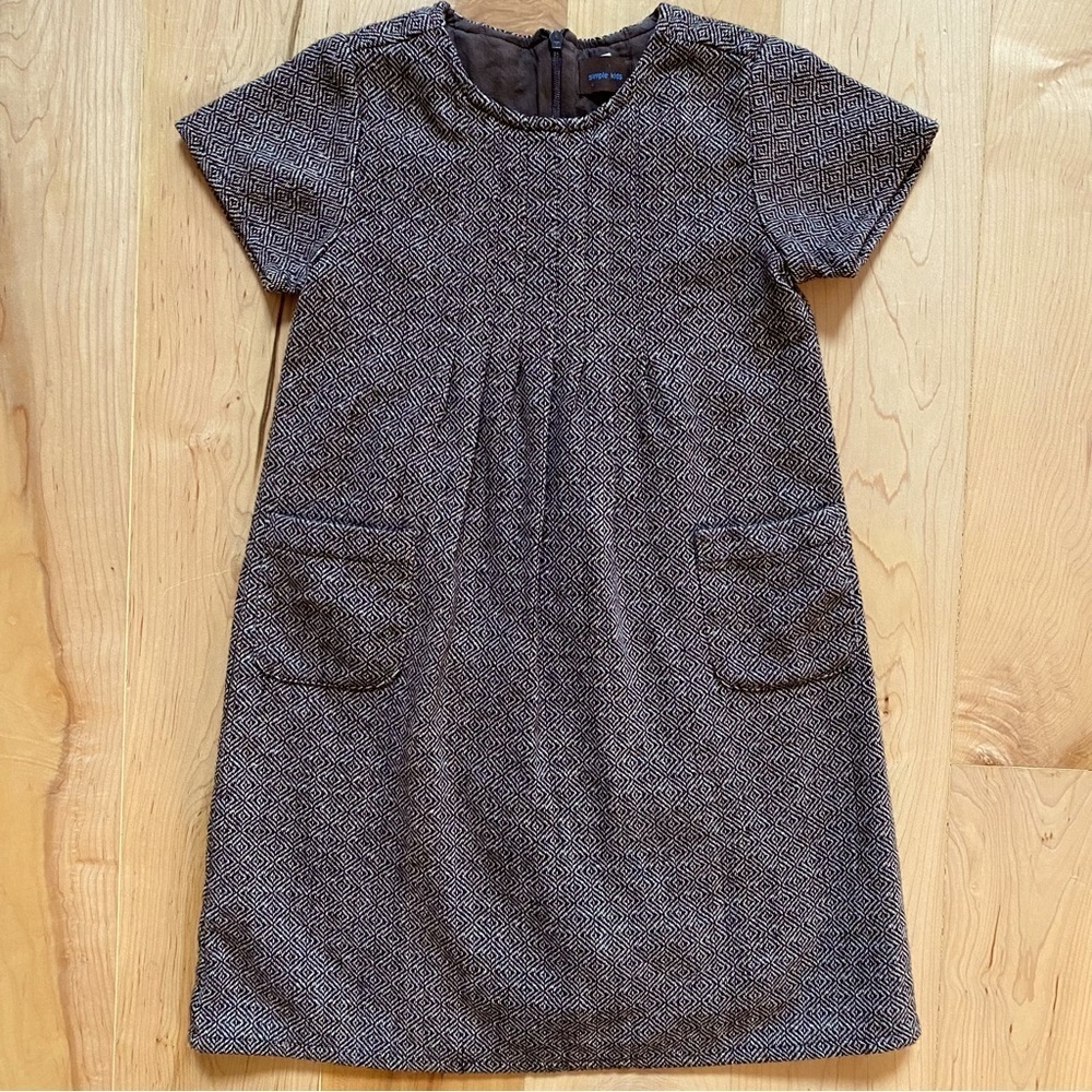 Vintage Simple Kids Brown Tweed Wool Blend With Silver Flecks Dress